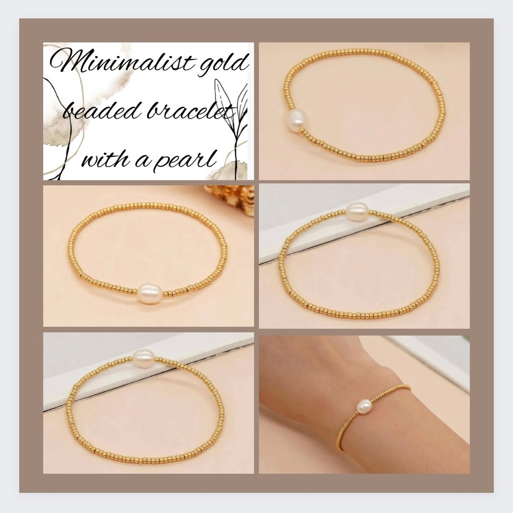 🆕 Minimalist Gold Beaded Bracelet with a Pearl